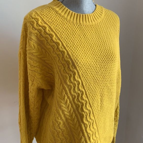 🌈 5/$25 JOE Fresh mustard yellow cables knit over sized sweater - Picture 4 of 8